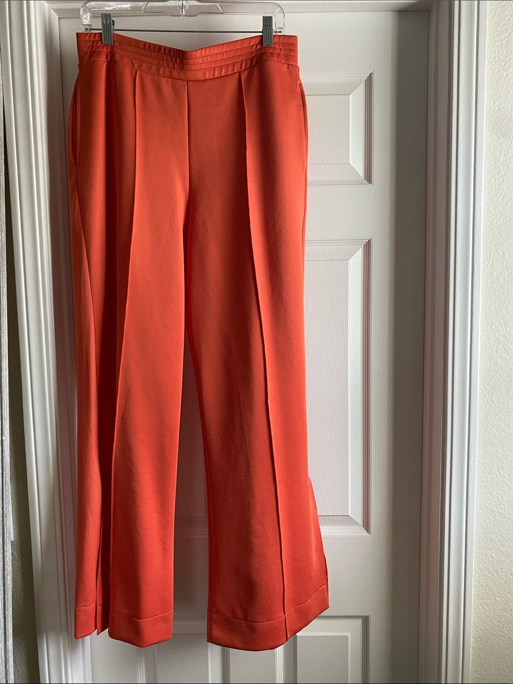 Zara Wide-Leg High-Waist Pants in Bright Coral-Orange